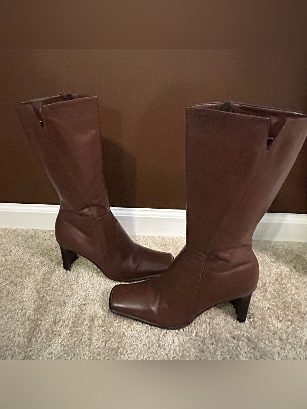 Hocus Pocus Brown Knee HIgh Square Toe Block Heel Boots NEW Size 8-1/2 M - Picture 6 of 10